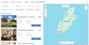 Google Travel map showing Isle of Man accommodation search results