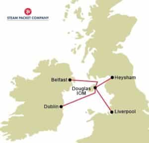 IOM Steam Packet Complete Guide to Isle of Man Ferry Travel route map (Credit Steam Packet Company) IOM Steam Packet Complete Guide to Isle of Man Ferry Travel route map (Credit Steam Packet Company)