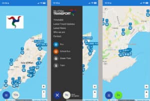 The interface of the official IOM bus schedule app called FindMyBus
