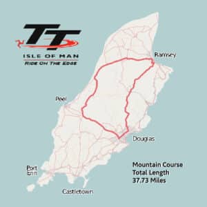 Isle of Man TT Mountain Course map showing the full 37.73 mile route