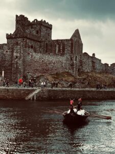 Viking long boat on the Isle of Man coastline Viking long boat on the Isle of Man coastline