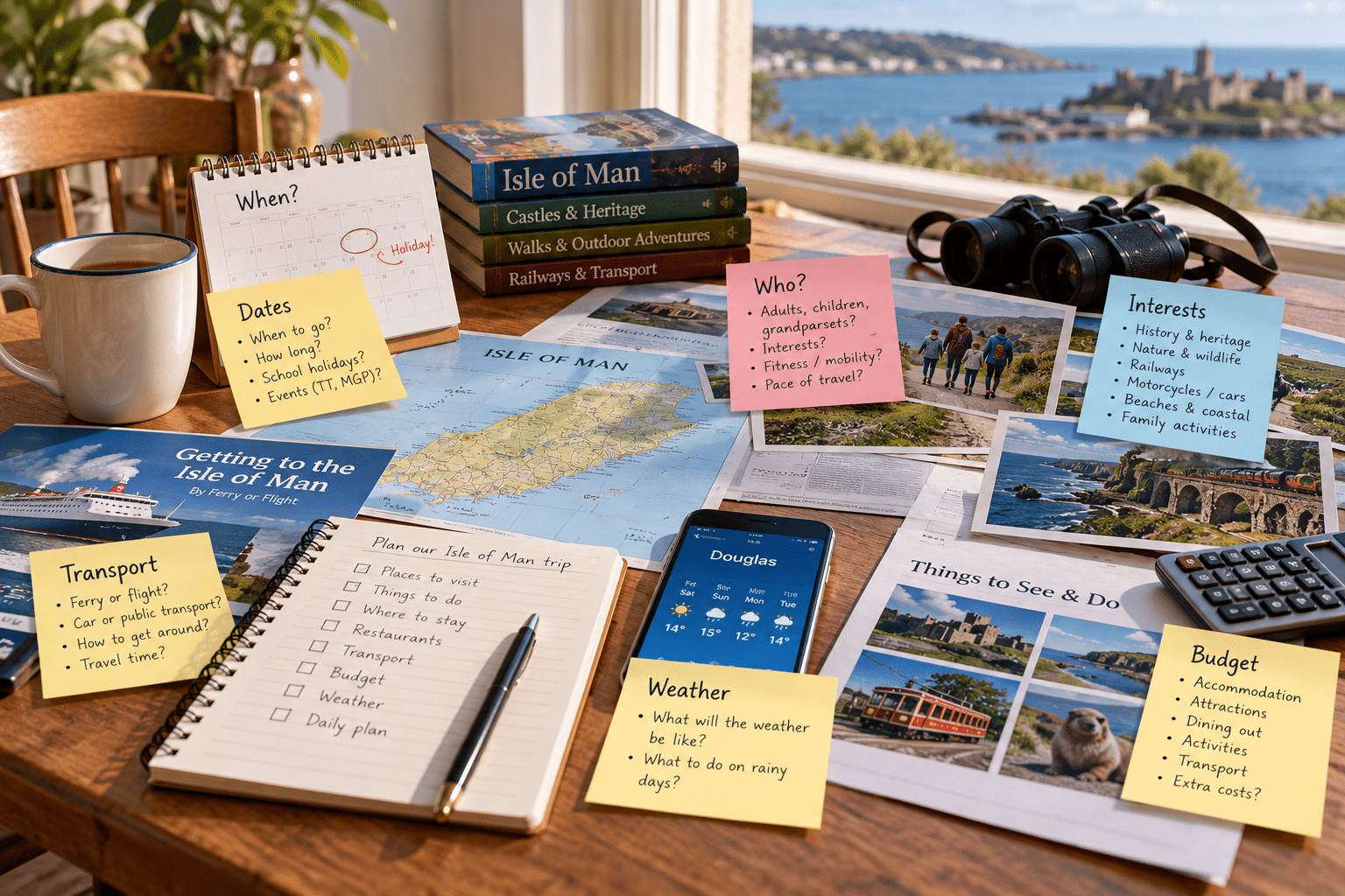 Planning an Isle of Man holiday with travel dates, weather, transport and interests to consider
