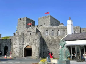 Castle Rushen overlooking the historic centre of Castletown on the Isle of Man.